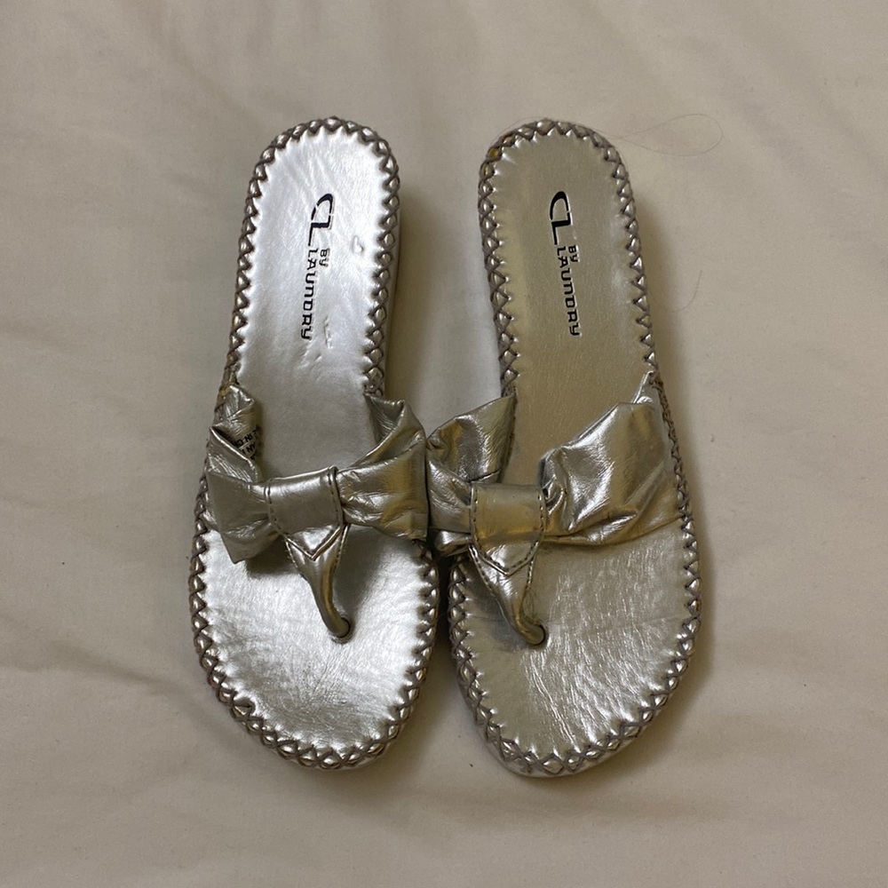 Silver wedge flip flops never worn with tag
